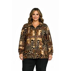 VTG Teddi Jacket Women's 2X Safari Patchwork Animal Print Zip Y2K Statement EUC